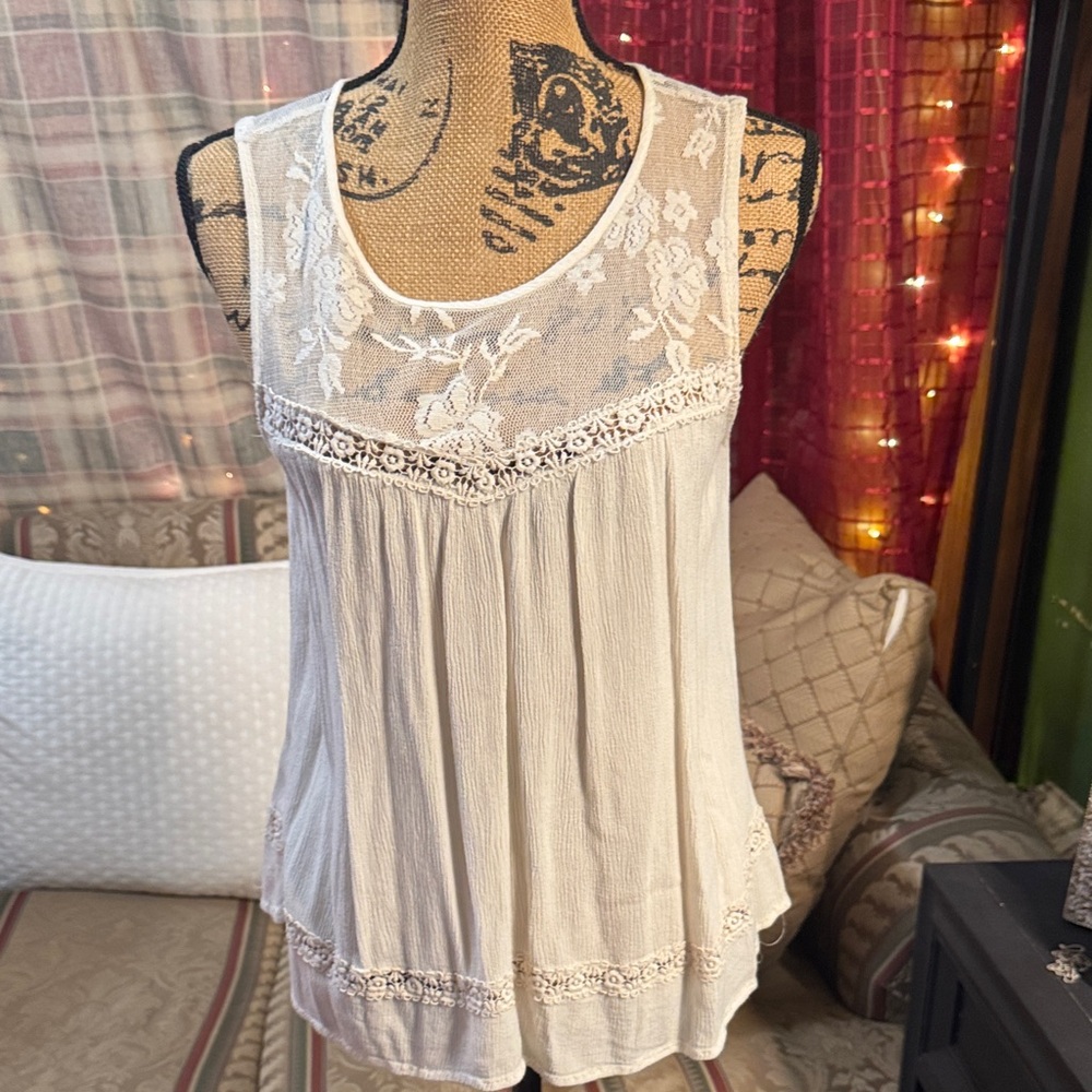 Charlotte Russe Ivory Lace Trim Blouse